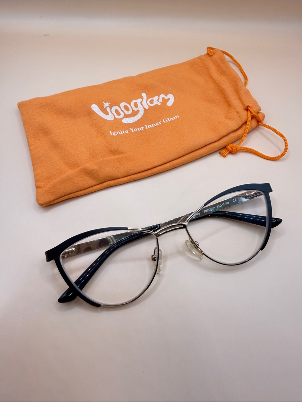 Vooglam Cat Eye Eyeglasses in matte black and Silver, no prescription